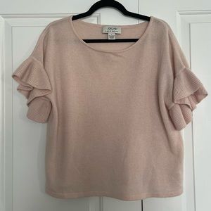 Ply 100% cashmere short sleeve ruffle hem sweater size Small